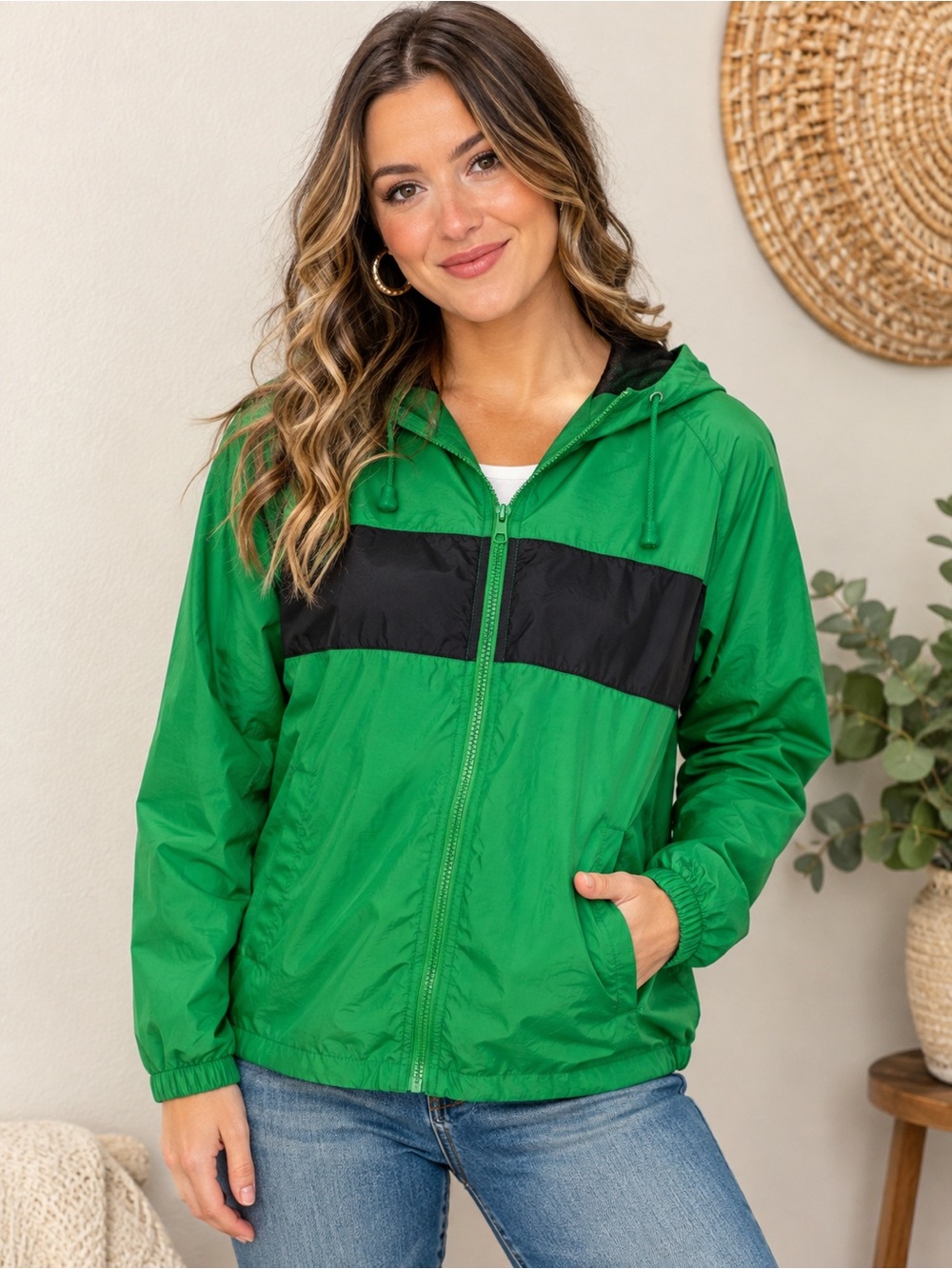 Starter Kelly Green & Black Color Block Windbreaker Jacket M